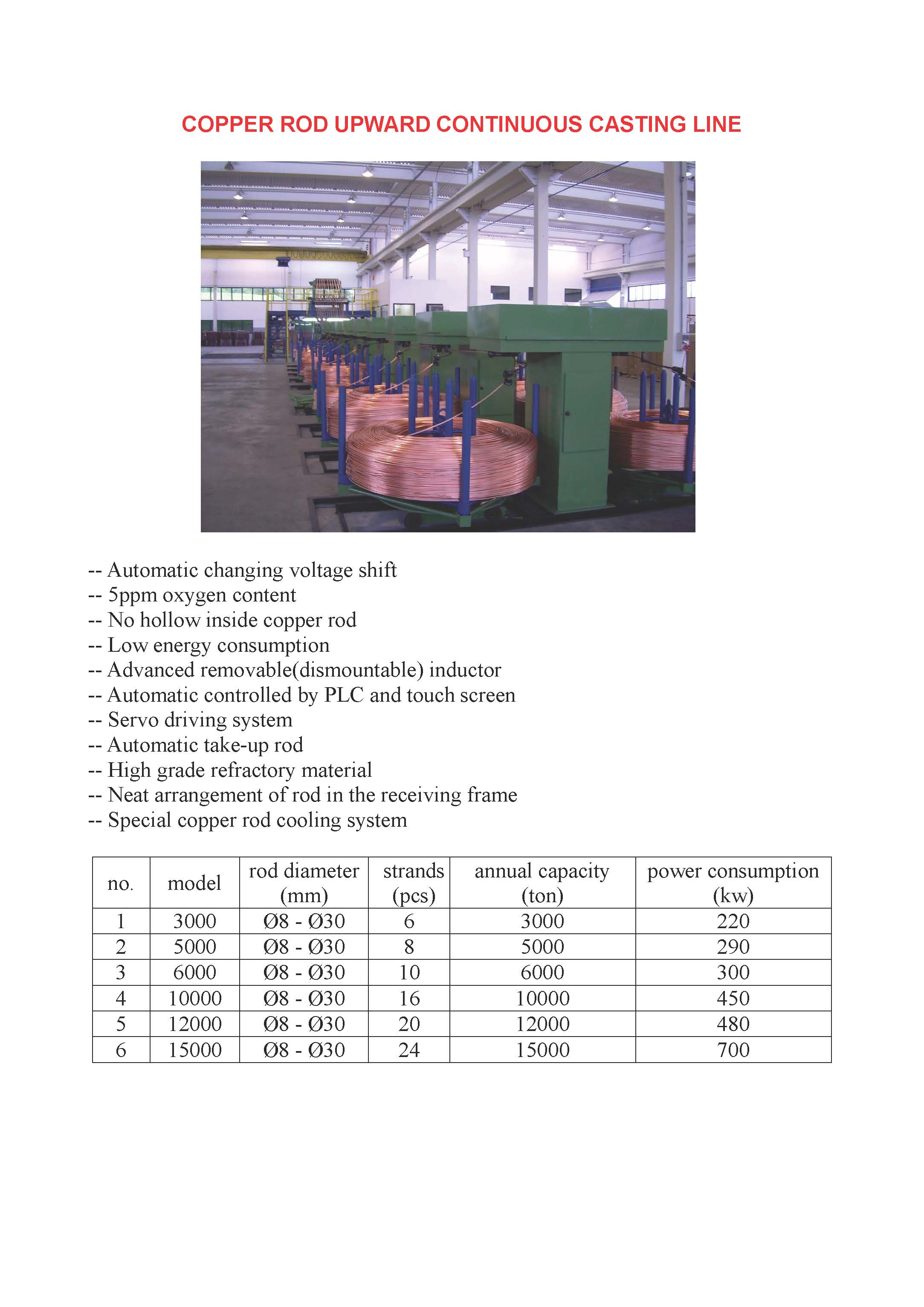 Copper rod upward continuous casting line