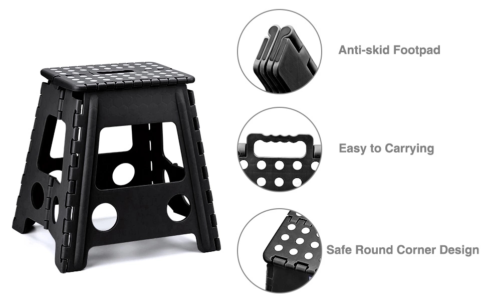 Super Strong Folding Step Stool for Adults, Kitchen Stepping Stools, Garden Step Stool Black