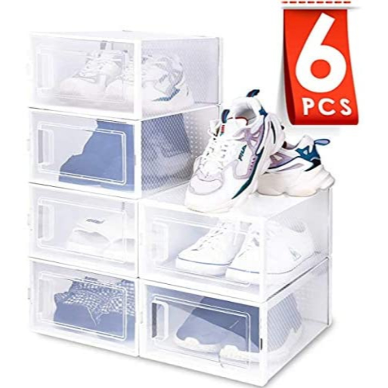 Amazon Hot Selling Custom Logo OEM Stackable Plastic Folding Display Shoe Box For storage Large Nike Jordon Shoe High heels
