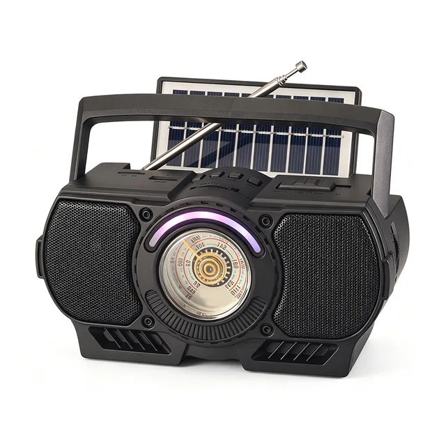Old Fashioned solar energy wireless Radio Speaker colorful led light portable am fm Radio