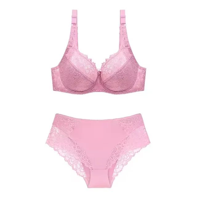 Factory Customized Design Embroidered Lace Plus Size Bra Adjustable Shoulder Straps Underwire Underwear Deep V Plus Size Bra Set