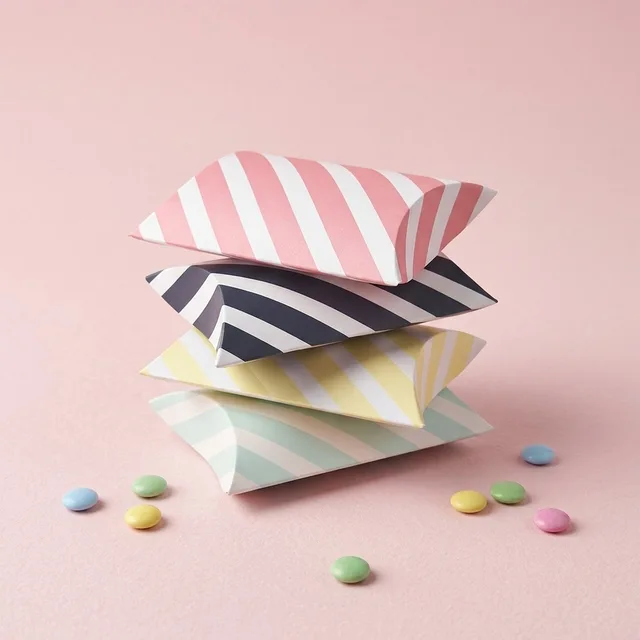 Colorful Diagonal Stripe Pillow Paper Gift Boxes, Party Wedding Baby Shower Favor Candy Paper Box