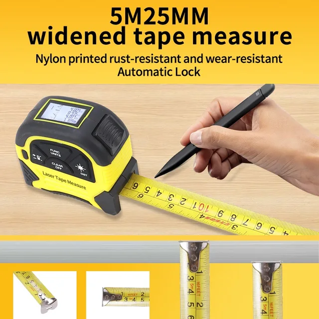 Digital Laser Tape Measure 2 In 1 Laser Distance Meter Area Volume Calculation 50 Groups Memory Front & Back Reference Switch