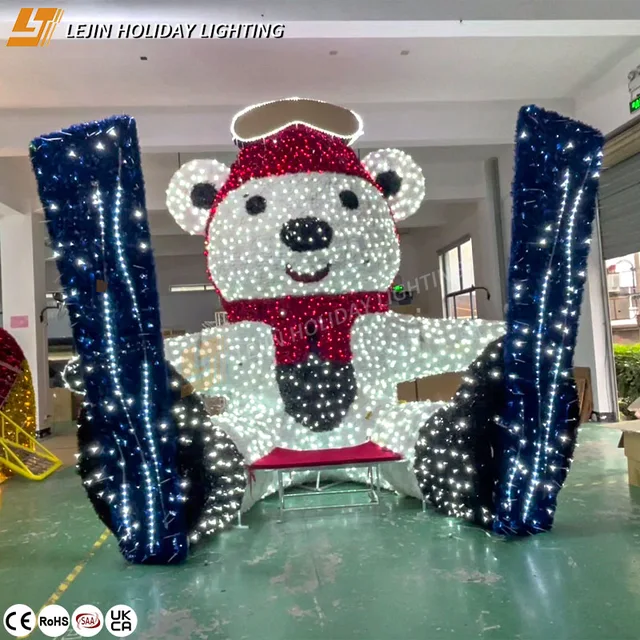 LEJIN HOLIDAY LIGHTING Factory Customization Skiing Bear Festival Holiday Decoration IP65 Waterproof Motif Light