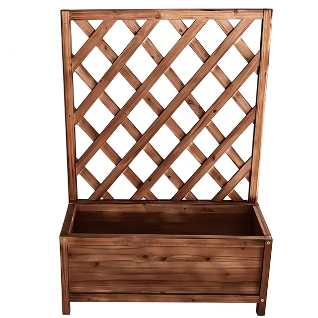 Wooden Planter Box with Trellis, Outdoor Raised Garden Bed for Climbing Plants