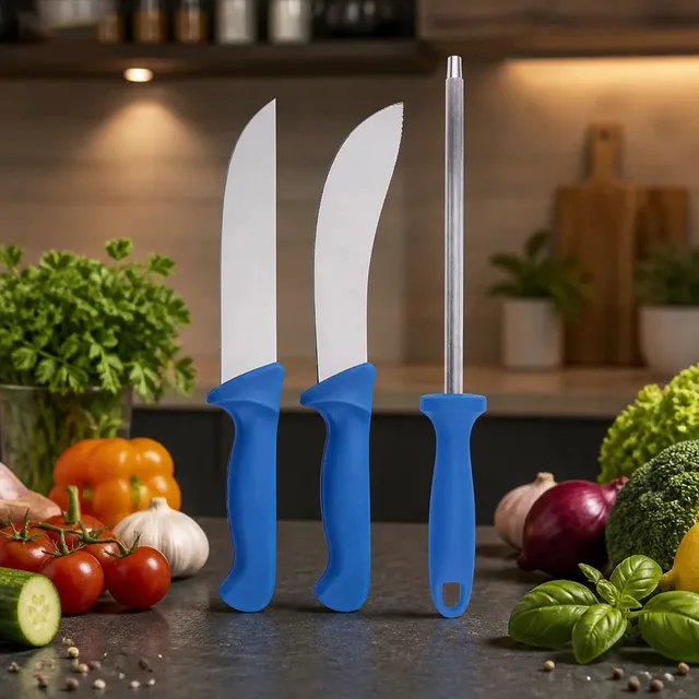 Hip-home 2027 Butcher Knife Set 3 PCS Stainless Steel Kitchen Knife with Sharpener
