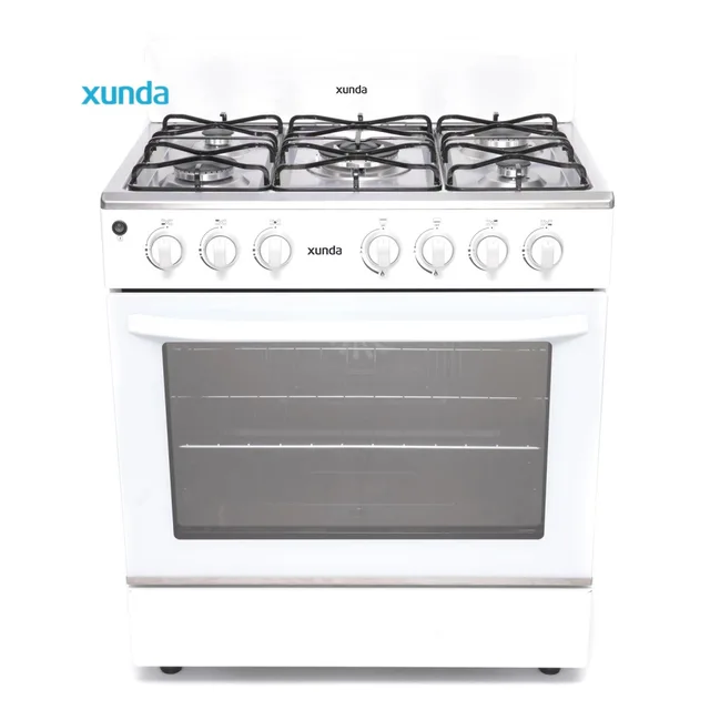 Xunda Chinese White Gas Range Oven Five Burners Gas Multifunctional Oven 5 burner Gas Cooker with Oven and Grill for Bakery