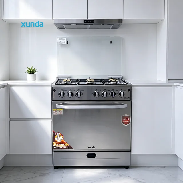 Xunda OEM Factory Gas Cooker with Oven Stainless Steel 6 Burner Combination Oven Gazinire Four Gas Stove with Pizza Oven