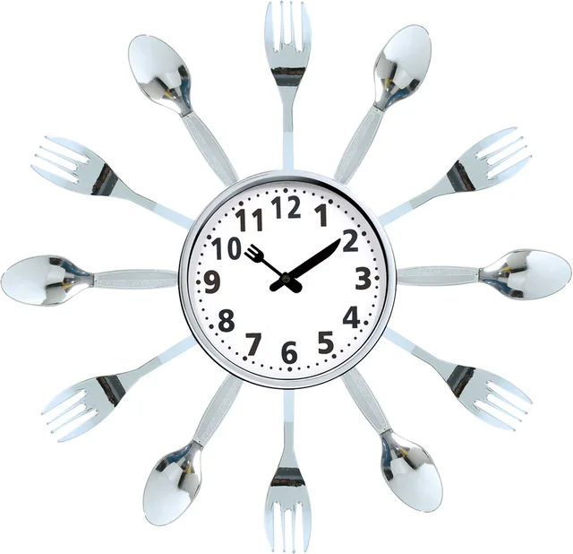 Wall clock; quartz clock; best sale; Kitchen clock; plated; fork and spoon; gift; simple round clock; 14inch 35cm