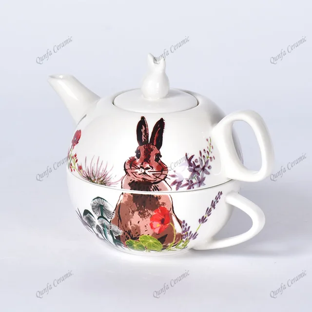 Amazon Factory Price Custom Design 2pcs Ceramic tea Pot with Cup