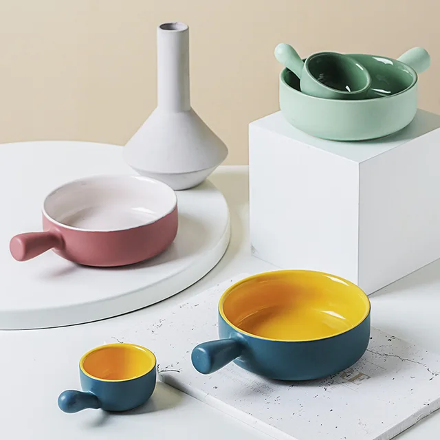 Contrast color Bowl With Handle