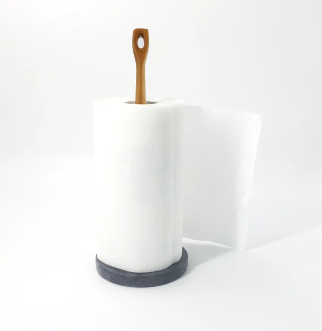 Natural marble base acacia paper towel holder