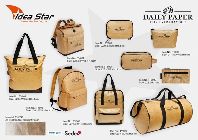 Recycled reinforced paper -look fabric duffle bag