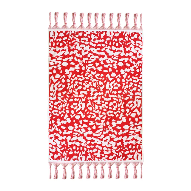 100% Cotton Red & White Jacquard Beach Towel With Tassel