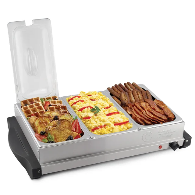 3X2.5L Stainless Steel Buffet Server with Warming Tray Professional Hotplate