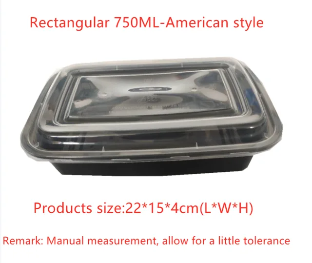 Disposable plastic lunch box disposable meal box food container American Rectangle ML750