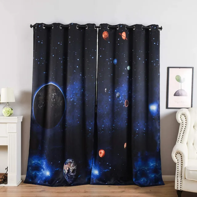 Curtain with Planet Earth Stars Astral Theme