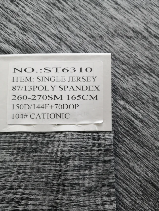 87%polyester 13%spandex Single Jersey 270gsm 165cm