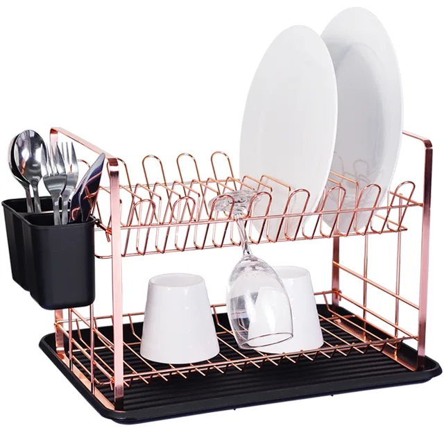 2 Tiers Kitchen Plate Drainer Dish Drying Wire Rack