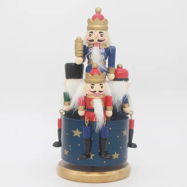 Christmas Wooden Guard Decorations Nutcracker Decor with 4 Soldier Toy Music Box Gift 8.27x3.35in