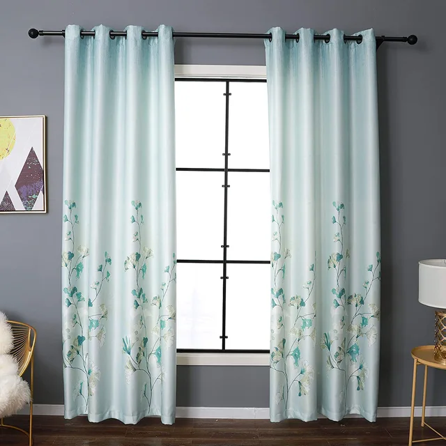 Ginkgo Leaves Printed Bedroom Darkening Curtains