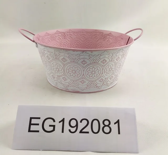Oval With Embossing Light Green With White Washed Flower Pot/Vase/Plant