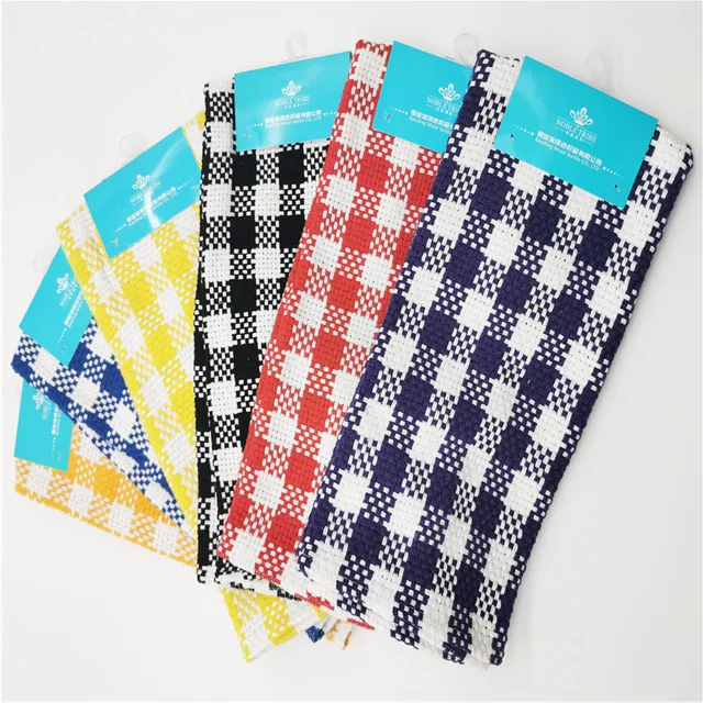 Dyed yarn check pattern kitchen towel