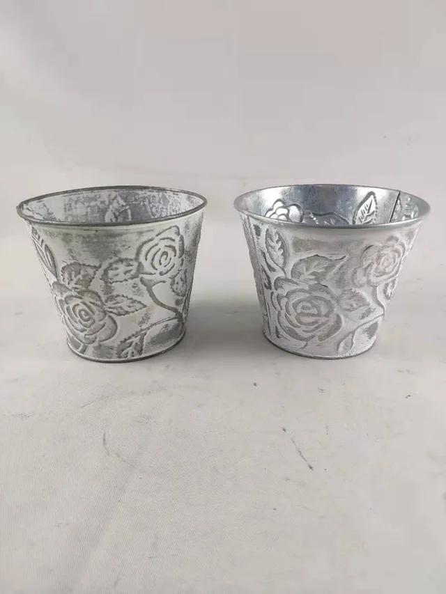 Round With Rose Embossing Light Grey Matt/Pink /Light Purple With White Washed Vase/Flower Pot/Planter