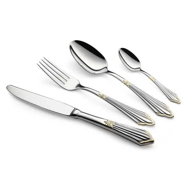 Modern inox cutlery set dinnerware sets flatware gold hot sale and high level product royal court style