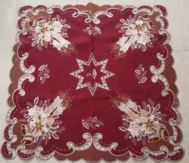 Christmas Embroidered And Cutwork Tablecloth