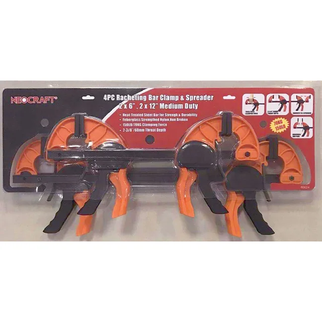 4pc (2x6"/150mm+2x12"/300mm) medium duty racheting bar clamp set