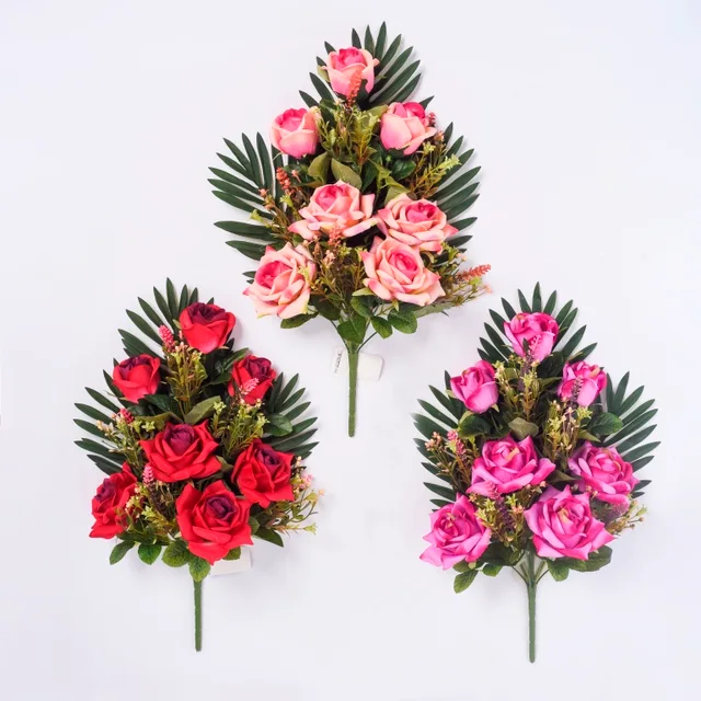 Silk fabric rose bush X 12 stems