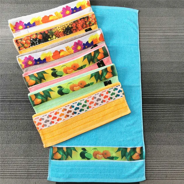 Cotton bath towel with printed satin border