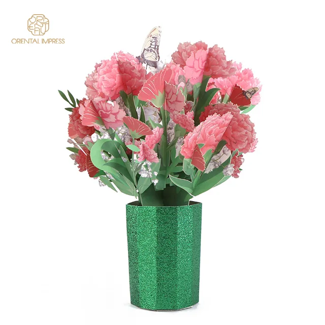2021 New Design Laser Cutting Paper Flower Bouquets 3D Pop Up Flower Greeting Card