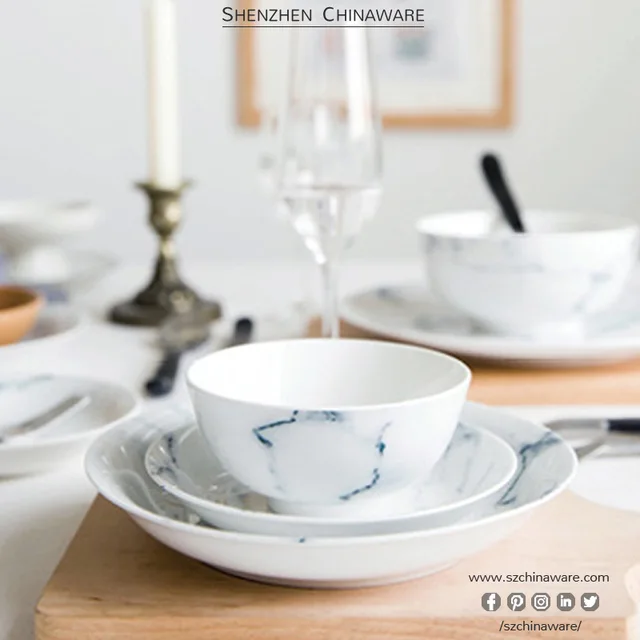 Porcelain New Bone China Tableware Bule Marble P178 Tableware SZChinaware New Bone China Dinnerware Sets Plates and Bowls