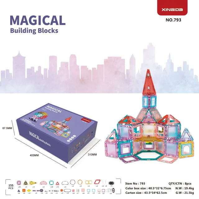 Kids magnet building blocks toys set 3D educational magnetic tiles