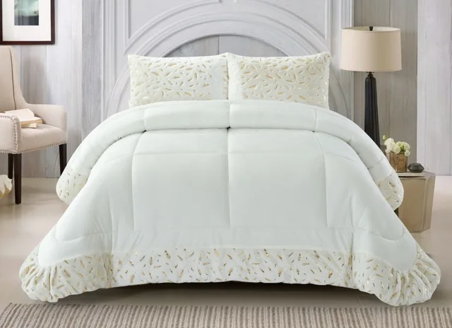 100% polyester PV plush glod blcoking comforter set