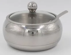 Stainless Steel Sugar Pot With Glass Lid