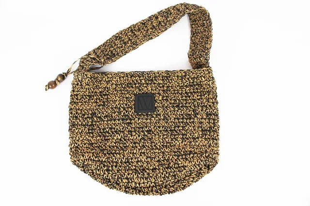 Mix color paper straw crochet bucket bag