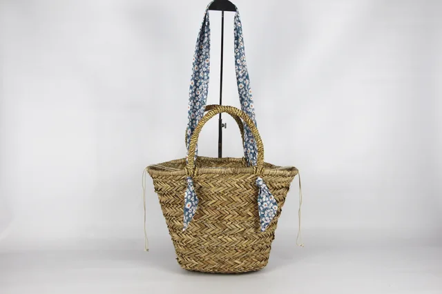 Lace up sea grass woven shoulder bag