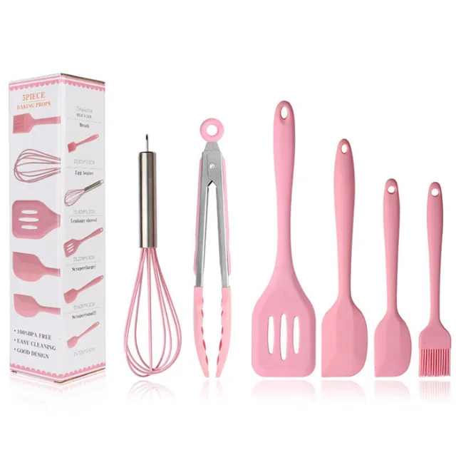 Factory Wholesale Kitchen Cooking Utensils 5piece baking silicone spatula set 5piece baking tool set