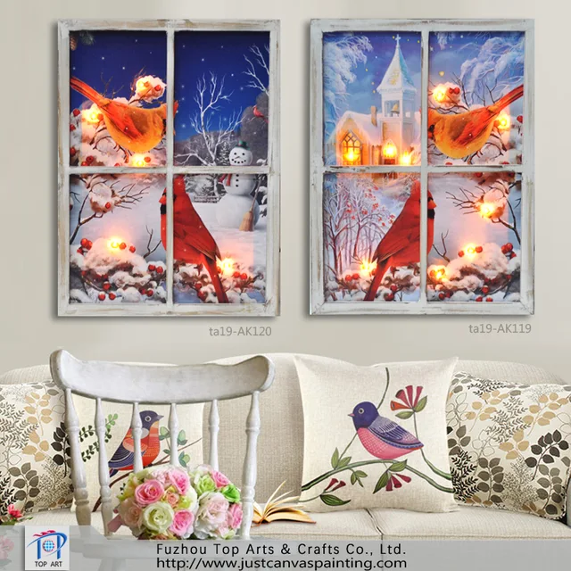 LED canvas wall art print Christmas decor wood frame