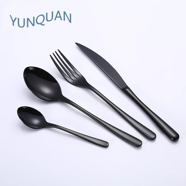 Black coating mirror finish stainless steel cutlery spoon fork knife