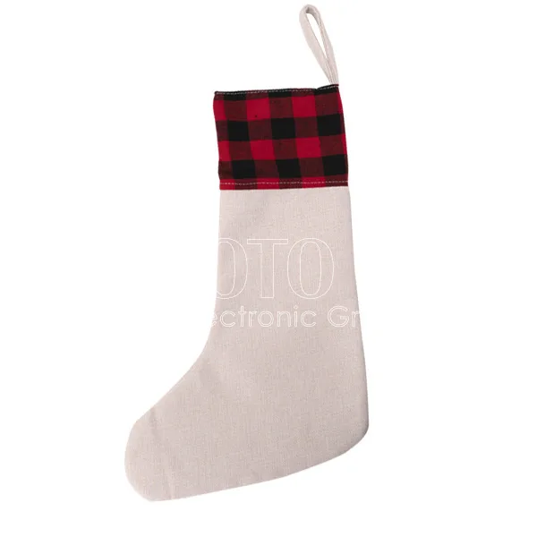 Sublimation Linen Christmas Stockings with Plaid Print