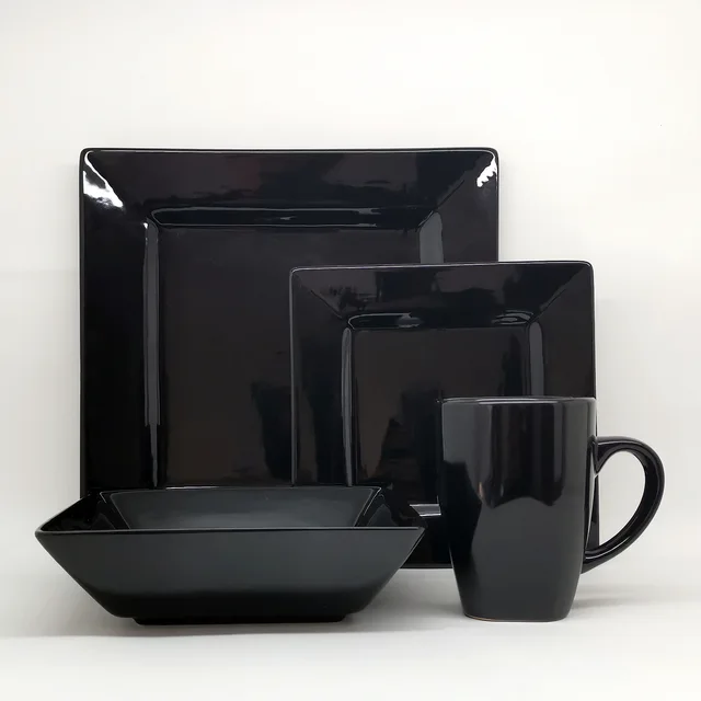 Stoneware coupe shape glazed dinner set Black