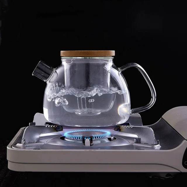 Flower tea heat resistant pyrex glass tea pot with infuser