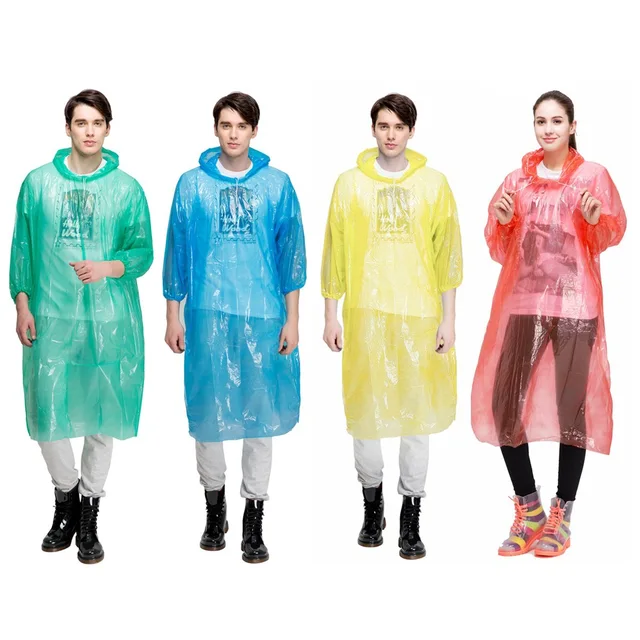 Colorful Adult Emergency Waterproof Rain Coat Poncho Hiking Camping Rainwear Disposable Hooded Rain Coat