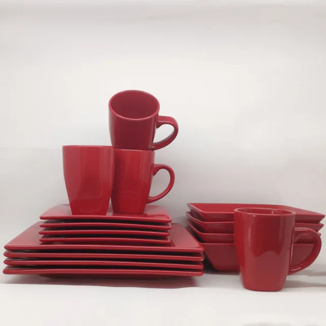 Stoneware coupe shape glazed dinner set RED