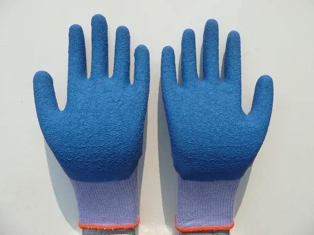 10G polycotton latex coated gloves With crinkle finish
