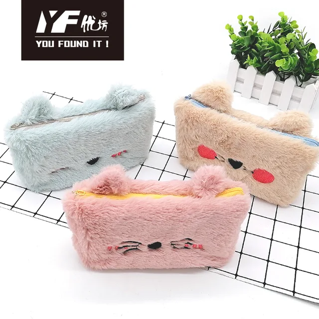 Custom cute cat plush make up cosmetic bag